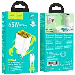 МЗП Hoco N54 Monsoon PD45W (1USB-C) + кабель Type-C to Type-C White - мініатюра 4