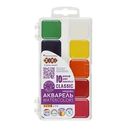 Фарби акварельні Classic, 10 кольорів, без пензля, пластикова коробка, Kids Line