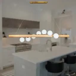 Люстра стельова LED Levistella 7529783-7 WOOD+WH, 7 плафонів, 1200 мм, біле скло, дерев'яний корпус, сучасний стиль для дому - мініатюра 2