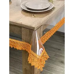 Силіконова скатертина з рудим мереживом 7 см 310х140 см