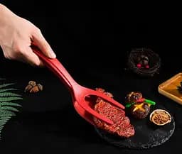 Лопатка-щипці 2в1 для перевертання та захоплення продуктів 31 см, Kitchen Master Червоний 87414 - мініатюра 5