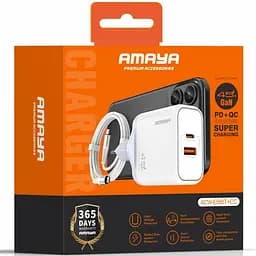 МЗП Amaya E580T PD45W+QC3.0 GaN (1USB-A/1C) + кабель Type-C to Type-C White - мініатюра 2