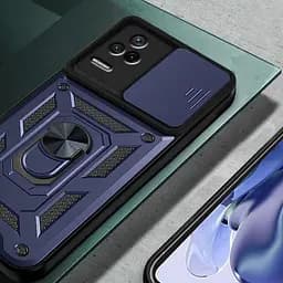 Ударостійкий чохол Camshield Serge Ring Xiaomi Poco F4 Синій, TPU+PC, Шторка на камеру - мініатюра 2