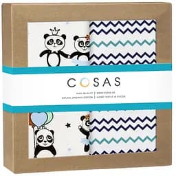 Пелюшки дитячі багаторазові Cosas Pandas 2 шт 80х100 см (Бязь_ПандиЗіркиБлак_ЗигзагМорський)