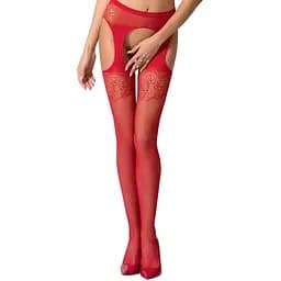 Эротические колготки-бодистокинг Passion S005 red имитация чулок и пояса для чулок S/M/L