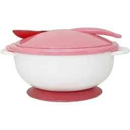 Тарелка на присоске с термоложкой и крышкой Mega Zayka MGZ-0101 (Pink)