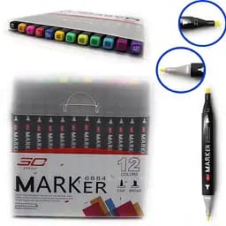 Набор скетч маркеров двойных "SC Professional" 12 цветов, скошенный и круглый наконечник 7368-12Bl