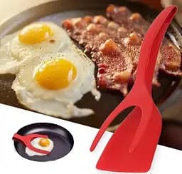 Лопатка-щипці 2в1 для перевертання та захоплення продуктів 31 см, Kitchen Master Червоний 87414 - мініатюра 8