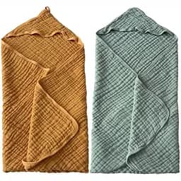 Набор детских полотенец Lovely Svi органический хлопок (муслин) – 6-слоев, 80 x 80 см, от 0 до 2 лет, Желтый и Зеленый, 2 шт.