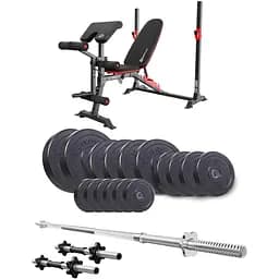 Набір Elitum Titan 69кг з лавою HS-1095, штангою та гантелями