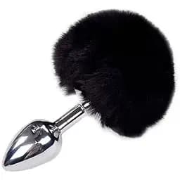 Металева анальна пробка Alive Fluffy Кролячий хвостик Plug S