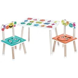 Дитячий столик Bambi M 501-4 дерев'яний з двома стільчиками геометричні фігури та емоції