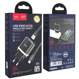 Блок-адаптер живлення з підсвіткою HOCO N1 Ardent charger set набір з кабелем Lightning чорний - мініатюра 5
