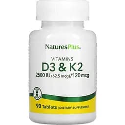 Вітаміни Natures Plus Vit D3 K2 2500 IU/120 mcg 90 tabs Nature's Plus (1086-2023-10-2366)