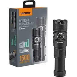 Ліхтар ручний Videx A298, чорний, 1500 Лм, 5000K, до 220 м, 6 режимів роботи, лінзи із загартованого скла, світлодіод Luminus