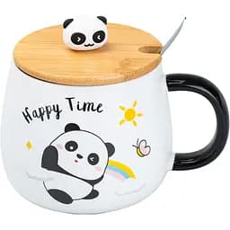 Чашка керамическая Happy Life Panda с крышкой и ложкой happy time 450 мл HP7203R