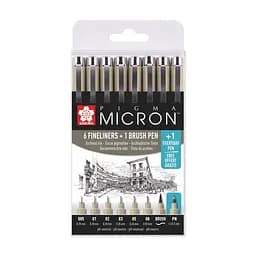 Набор линеров Pigma Micron 6 шт + 1 линер-кисть Pigma Brush + Pigma Micron PN в подарок Sakura