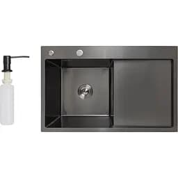 Мийка для кухні Lidz Handmade H7849BR інтегрована крило праворуч 3.0/1.0 мм Brushed Black PVD (LIDZH7849BRPVD3008)