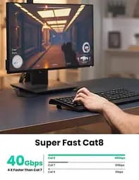 Патч корд UGREEN мережевий кабель 40 Гбіт\с 2000 МГц Ethernet RJ45 Cat 8 плоский 1М Black (NW134) - мініатюра 2