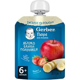 Фруктове пюре Gerber Pouch Яблуко, банан і полуниця 90 г
