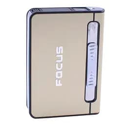 Портсигар на 12 сигарет с зажигалкой турбо пламя FOCUS №4939 Gold (11653)