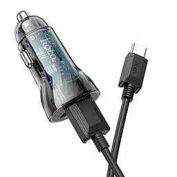 Авто зу с кабелем HOCO Type-C Transparent Discovery Edition dual port Z47 черные