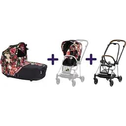 Люлька Cybex Mios Lux Spring Blossom Dark + Комплект текстилю Cybex Mios Spring blossom dark + Шасі для коляски Cybex Mios LS RBA Chrome Brown