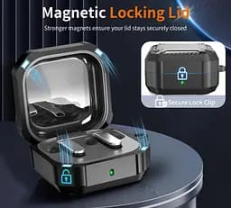 Чохол Primo Magnet Lock Rugged TPU для навушників Samsung Galaxy Buds 4 / Buds 4 Pro з карабіном - Black/Dark Blue - мініатюра 3