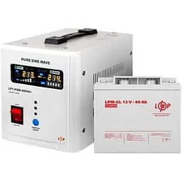 Комплект резервного живлення для котла LogicPower ДБЖ + гелева батарея UPS 500 + АКБ LPM GL 40 Ah 520W