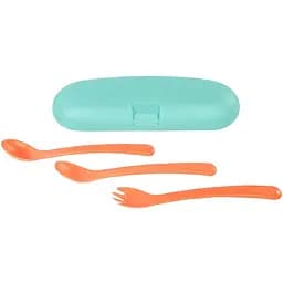 Набор столовых приборов Miniland Picneat, голубой с коралловым, 4 предмета (89366)
