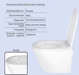Набір Q-tap Nest 4 в 1 підвісний унітаз Scorpio Ultra Quiet 520x365x365 + комплект інсталяції QT1433053EUQW45163 - мініатюра 2