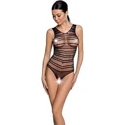 Бодістокінг з доступом Passion BS086 black вертикальна сітка виріз на спинці One size