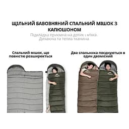 Спальник з капюшоном Naturehike U150 NH20MSD07, (11°C), лівий, коричневий - мініатюра 6