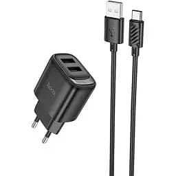 МЗП Hoco C141A Smart 2.1A (2USB-A) + кабель USB to Type-C Black