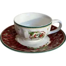 Чашка новогодняя R33354 Волшебное Рождество 13 см фарфоровая с блюдцем в подарочной упаковке 120 мл Белая