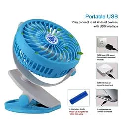 Акумуляторний настільний вентилятор Moltis Mini Fan WX 6503 на прищіпці 1000mAh Вітродуйка 5Вт 4 Блакитний - мініатюра 2