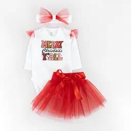 Новорічний трикотажний комплект для дівчинки Merry Cristmas зріст 80 см (9 - 12 місяців) Malena Білий з принтом
