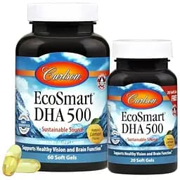 DHA докозагексаєнова кислота Carlson EcoSmart смак лимону 60+20 желатинових капсул