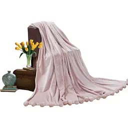 Плед Love You з помпонами штучне хутро 220х200 см рожевий (181167)