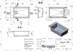 Кухонна мийка Miraggio LAGOON 760 black (0002248) Граніт, Під стільницю/Врізна, Чорний - мініатюра 2
