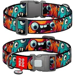 Нашийник для собак нейлоновий Waudog Nylon з QR паспортом Зубасті монстр XXL 3.5х46-70 см