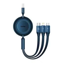 Кабель Baseus Bright Mirror 2 Series Retractable 3-in-1 Fast Charging Data Cable USB to M+L+C 66W 1.1m Blue