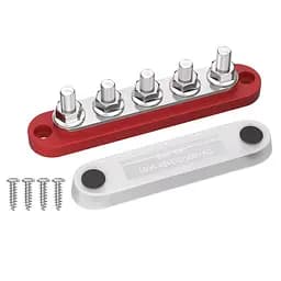 Розподільчий блок з шиною Bus Bar з 5-ю шпильками М6 для з'єднання кабелів 150А, 48 VDC/300VAC, червоний (101168-1)