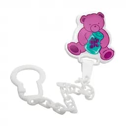 Цепочка для пустышки Lindo Медвежонок, с клипсой, розовый (Pk 016 роз)