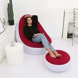Крісло надувне A-Sofa 2в1 з пуфом, біло-червоне, до 150 кг