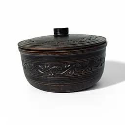 Супник с крышкой из красной глины без ручки 1.8 л Декор молоченная керамика Украинская глиняная посуда