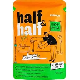 Корм влажный Half&Half для стерилизованных кошек кусочки с индейкой в ​​желе в форме пауча 100 г