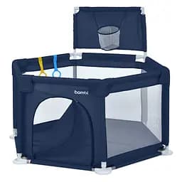 Дитячий манеж Bambi MR 1340-BL, на застібці-блискавці, дві ручки для підтримки малюка, Oxford 150D, синій
