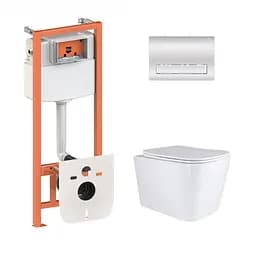 Подвесной унитаз Qtap Tern + инсталляция Qtap Nest 4 в 1 (линейная клавиша Chrome), Белый