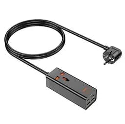 Сетевой фильтр удлинитель HOCO AC-10A 1x220V+2хUSB+ 2хType-C 65W, 1.5м, 220В, Black